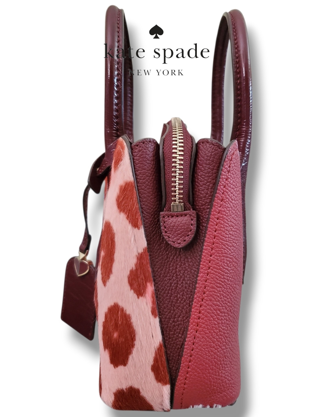 kate spade New York Margaux Pink and Burgundy Leopard Haircalf Mini Satchel - Picture 8 of 17